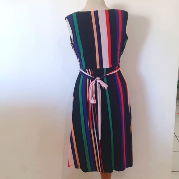 Euro Edit Size 40 (approx 14) Striped Stretch Dress with Belt Tie - Picture 4 of 7